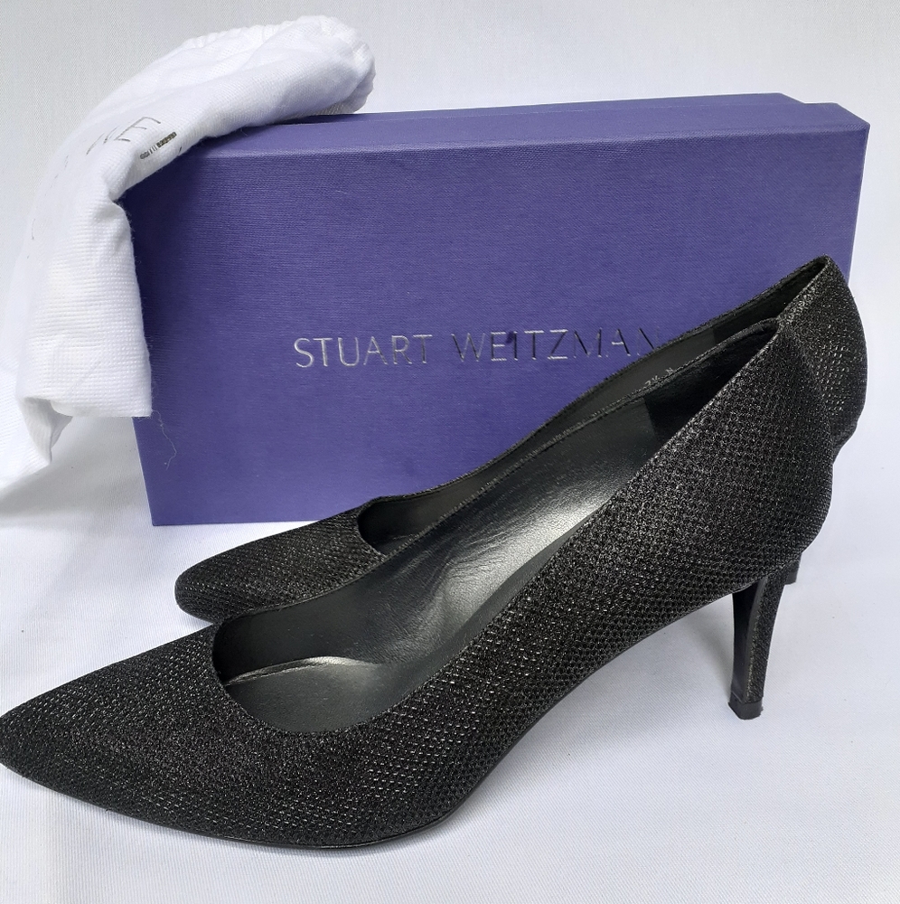 Stuart Weitzman black glitter pumps